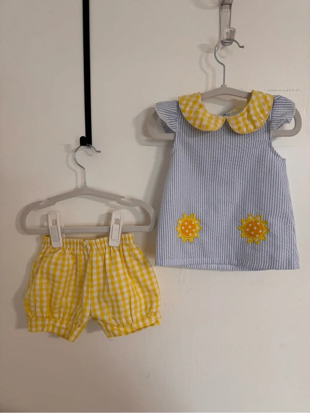 Baby Girl Sun Applique Short Set - Yellow & Blue